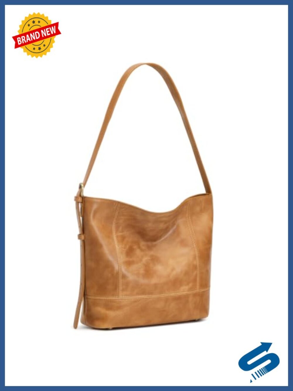 Top Grain Leather Hobo Shoulder Bag Bucket Tote Adjustable Strap